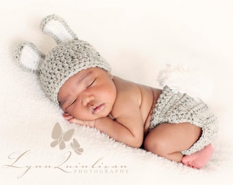 Download PDF crochet pattern - Bunny hat and diaper cover - Photography Prop