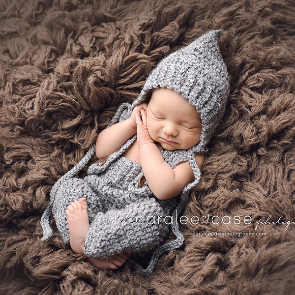 Download PDF crochet pattern s002 - Newborn pixie bonnet and pants with suspenders