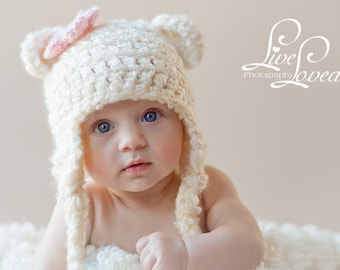 Download PDF crochet pattern 004 - Bear Earflap Hat - Multiple sizes from newborn through age 4