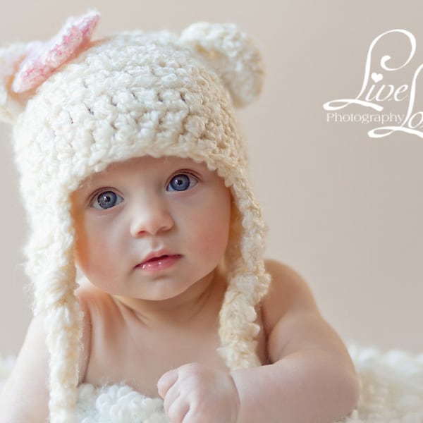 Download PDF crochet pattern 004 - Bear Earflap Hat - Multiple sizes from newborn through age 4