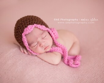 Download PDF CROCHET PATTERN 035 - Lil' bonnet with Rose - Size 0-3 months