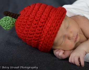 Download PDF crochet pattern 019 - Lil'l Apple hat - Multiple sizes from newborn through 12 months