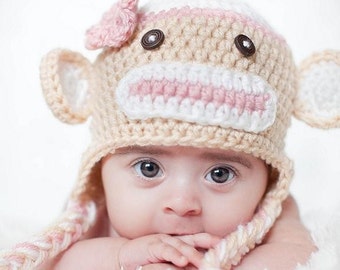 Download PDF crochet pattern 010 - Sock Monkey hat - Multiple sizes from newborn through age 4