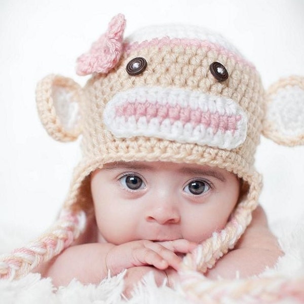 Download PDF crochet pattern 010 - Sock Monkey hat - Multiple sizes from newborn through age 4