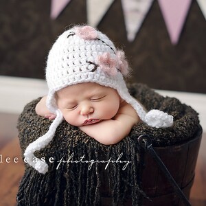 Download PDF crochet pattern 029 - Cherry Blossom earflap hat - Multiple sizes from newborn through age 4