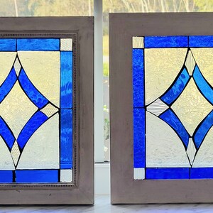 Stained Glass Mosaic Blue Victorian Window Repurpose Frame image 10