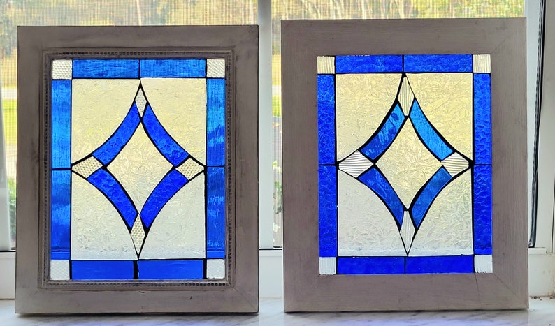 Stained Glass Mosaic Blue Victorian Window Repurpose Frame image 10