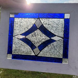 Stained Glass Mosaic Blue Victorian Window Repurpose Frame image 1