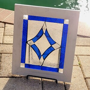 Stained Glass Mosaic Blue Victorian Window Repurpose Frame image 8