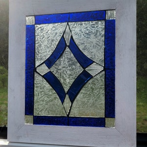 Stained Glass Mosaic Blue Victorian Window Repurpose Frame image 6