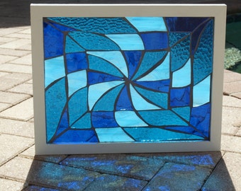 Blue Water Pinwheel Vortex Stained Glass Mosaic Frameables Repurpose Frame