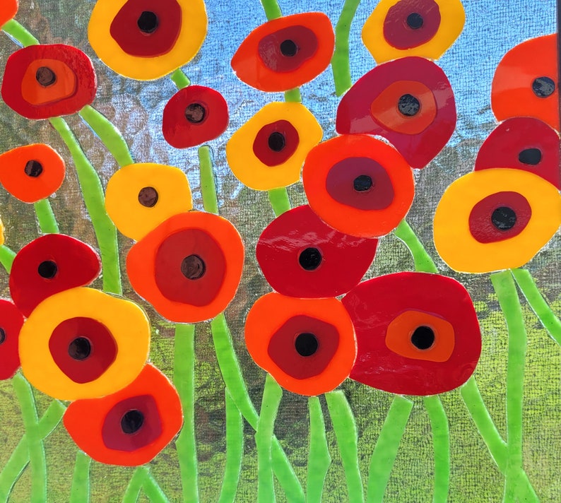 Stained Glass Mosaic Repurpose Frame Poppies Oz Flowers Window Cabinet ...