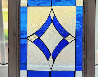 Stained Glass Mosaic Blue Victorian Window Repurpose Frame