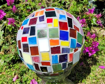 Repurpose Gazing Ball Rainbow Mosaic Bowling Unbreakable garden art multi color death star