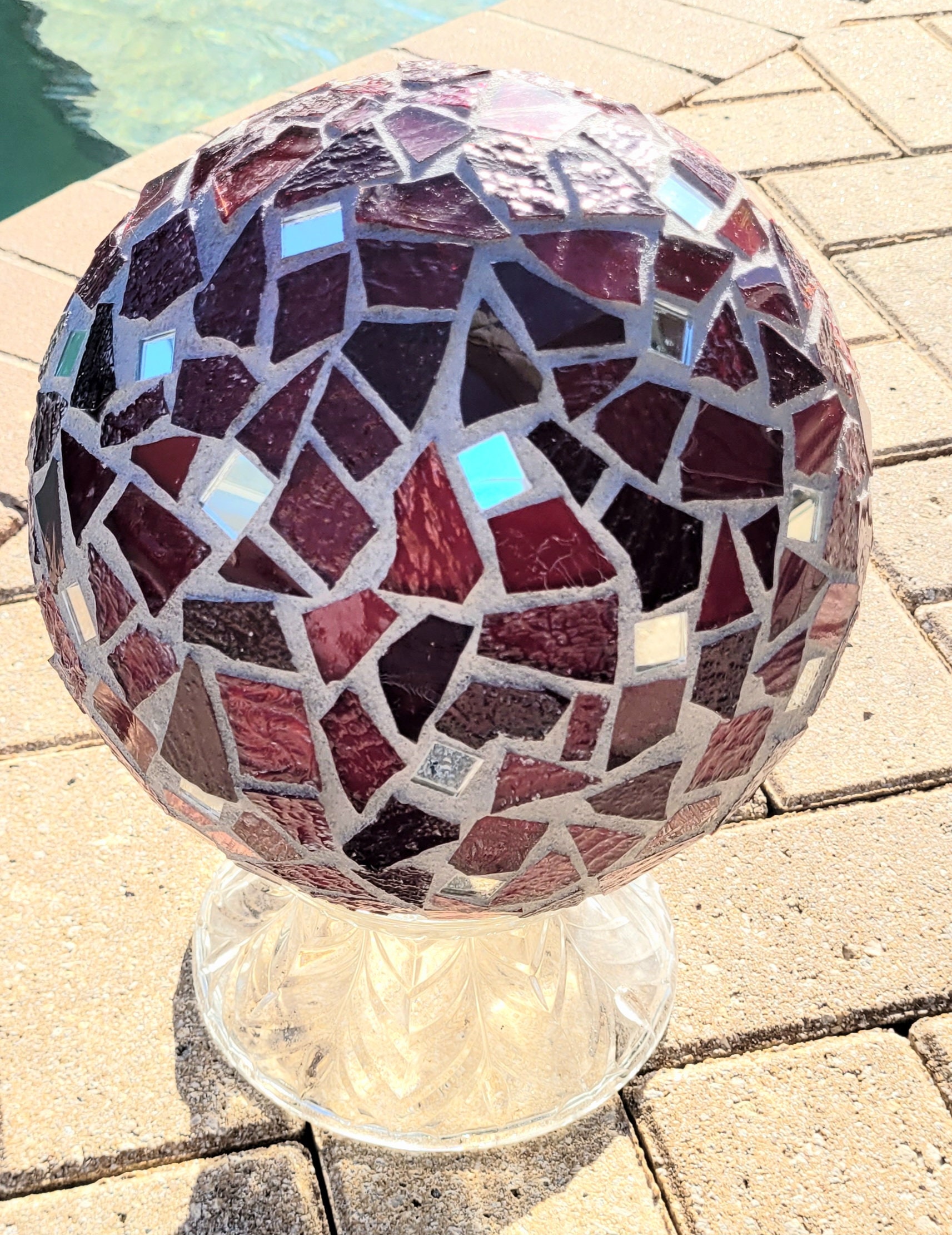 Red Repurpose Gazing Ball Glass Mirror Mosaic Bowling Unbreakable ...