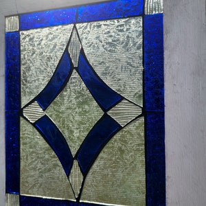 Stained Glass Mosaic Blue Victorian Window Repurpose Frame image 7