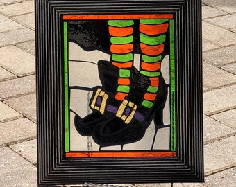 Witch Shoes If The Shoe Fits Halloween Stained Glass Mosaic Frame Striped