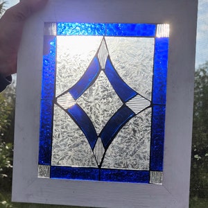 Stained Glass Mosaic Blue Victorian Window Repurpose Frame image 2