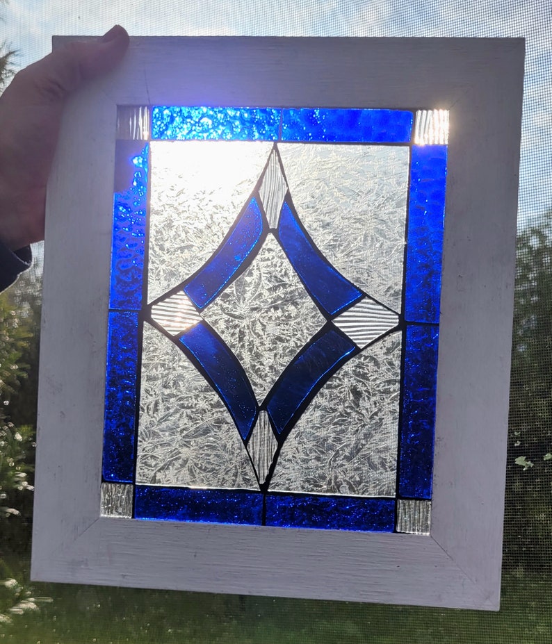 Stained Glass Mosaic Blue Victorian Window Repurpose Frame image 2