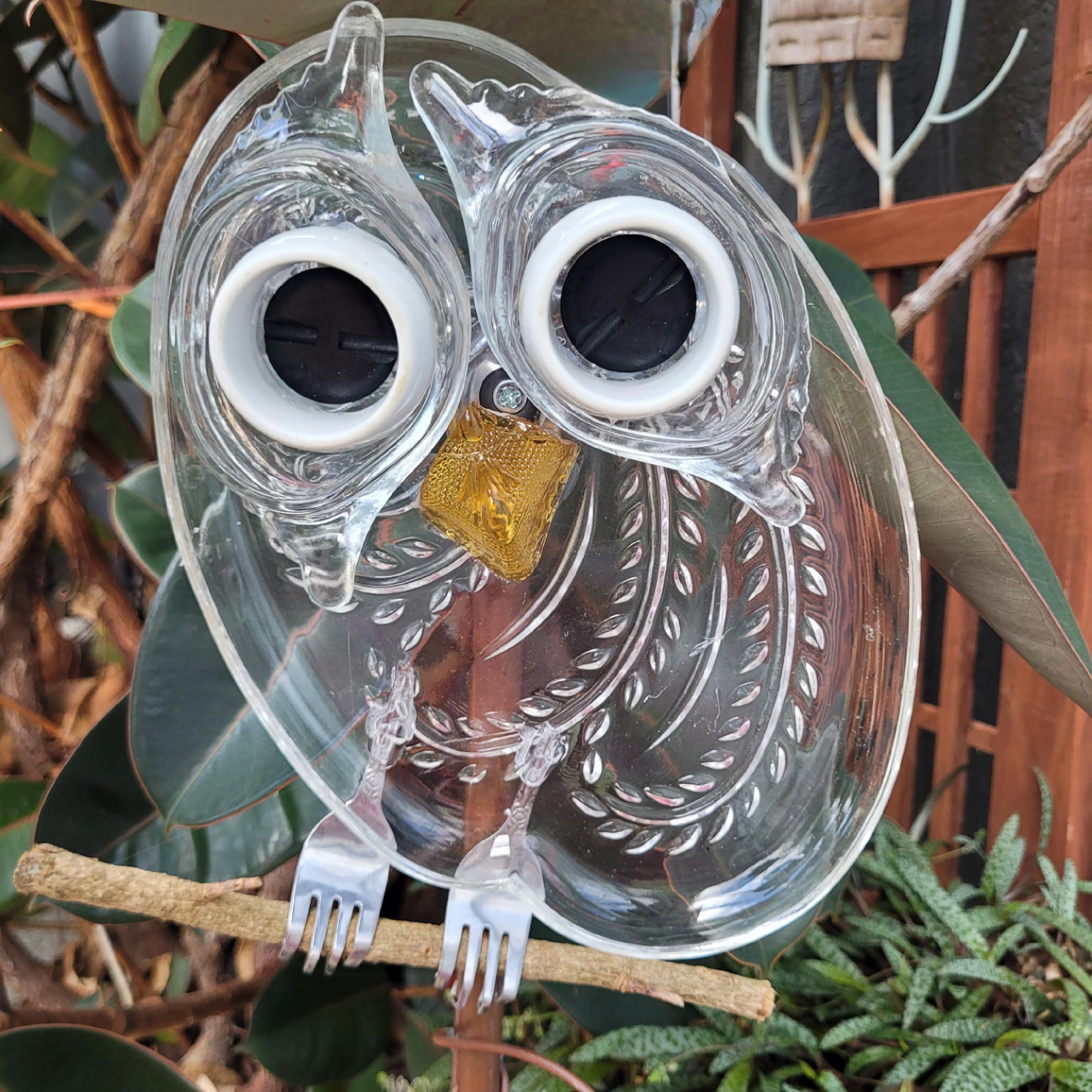 Whooo Owl Hoot Glass Plate Flower Repurposed Garden Art Snack Set