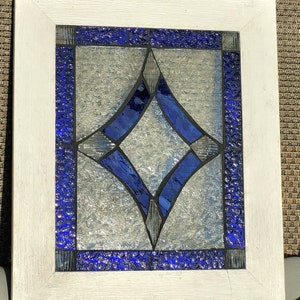 Stained Glass Mosaic Blue Victorian Window Repurpose Frame image 5