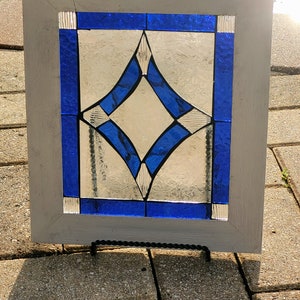 Stained Glass Mosaic Blue Victorian Window Repurpose Frame image 3