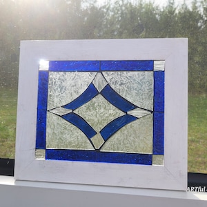 Stained Glass Mosaic Blue Victorian Window Repurpose Frame image 4