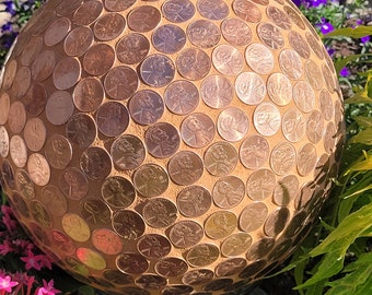 Repurpose Gazing Ball Copper Penny Pennies Abraham Lincoln Mosaic Bowling Unbreakable garden art