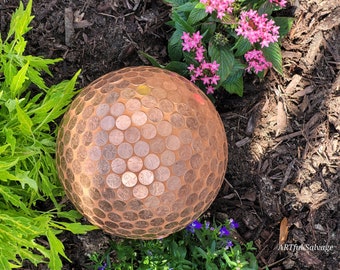 Repurpose Gazing Ball Copper Penny Pennies Abraham Lincoln Mosaic Bowling Unbreakable garden art