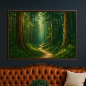 Framed Forest Path Canvas Art: Rustic Woodland Landscape