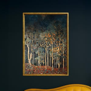 William Morris Inspired Autumn Forest Canvas Art: Vintage Botanical Decor