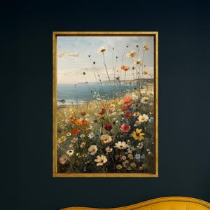 Wildflower Coast Framed Canvas Art: Coastal Cottagecore Decor