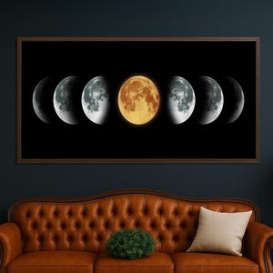 Mondphasen Leinwand Wandkunst, Mondfinsternis Raum Dekor, schwarzer moderner Planet Kunstwerk, himmlischen Vollmond für die Hauswand