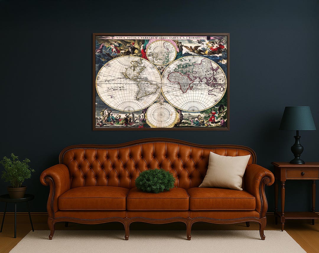 Vintage World Map Canvas Wall Art, Antique Style Globe Print - Etsy