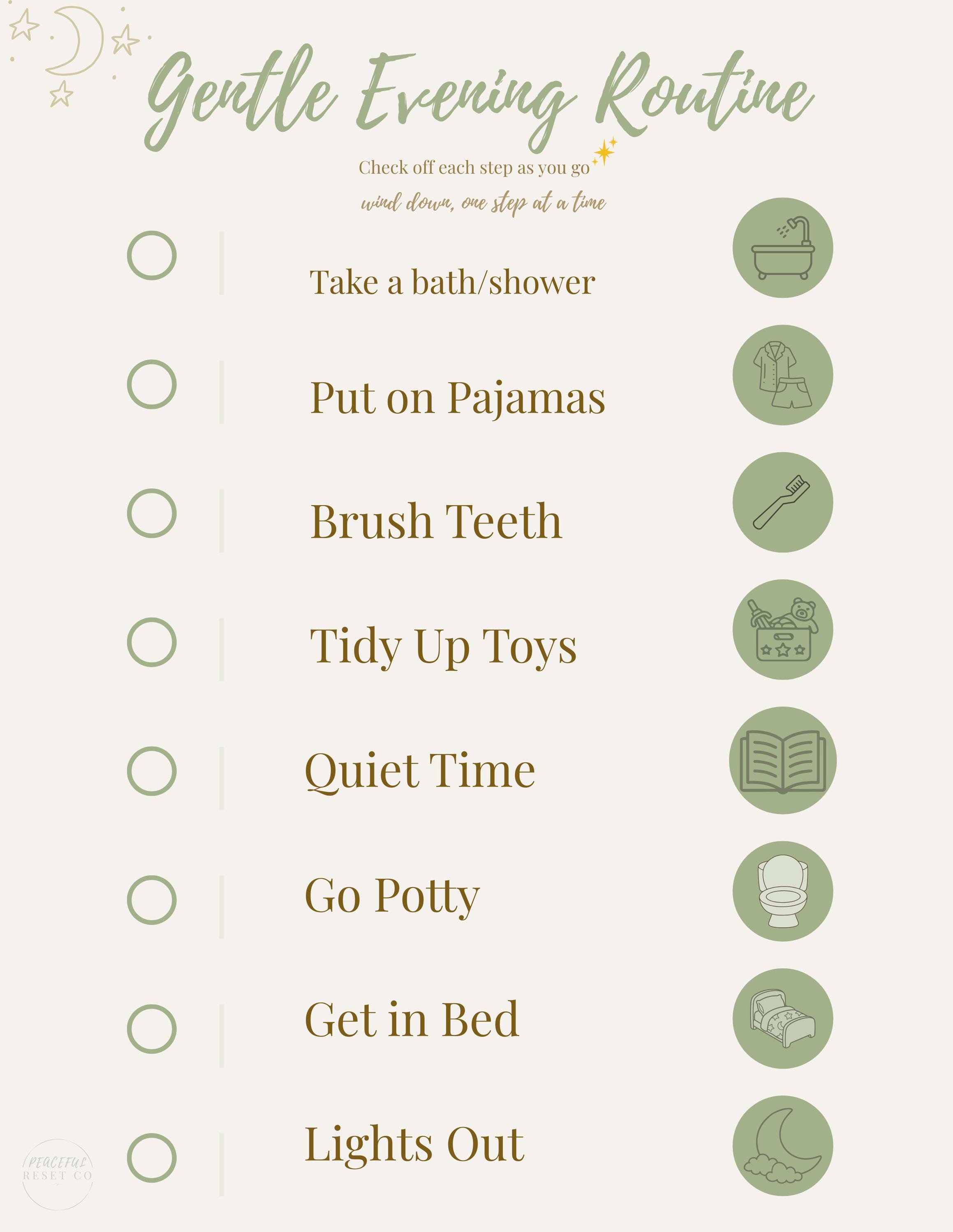 Gentle Bedtime Routine Chart for Kids, Visual Schedule, Toddler ...