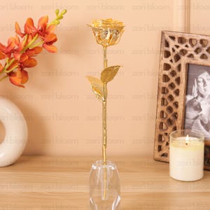 Real Rose 24K Gold Dipped + Diamond Cut Solid Vase.