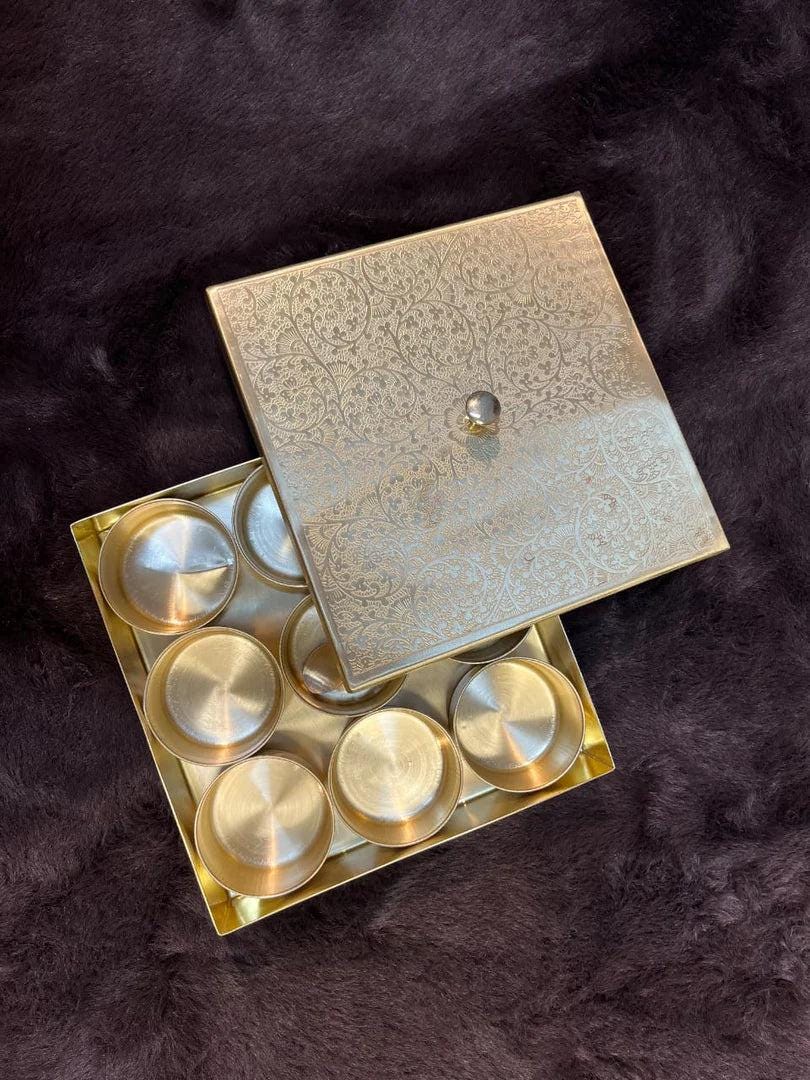 Personalised Heavy Quality Brass Square Engraved Masala Box. Personalised Engraving Optional.