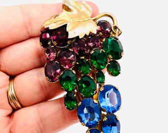 Art Deco Multicolored Rhinestone “Fruit Salad” Dress Clip 3 Inch Vintage Antique Jewelry