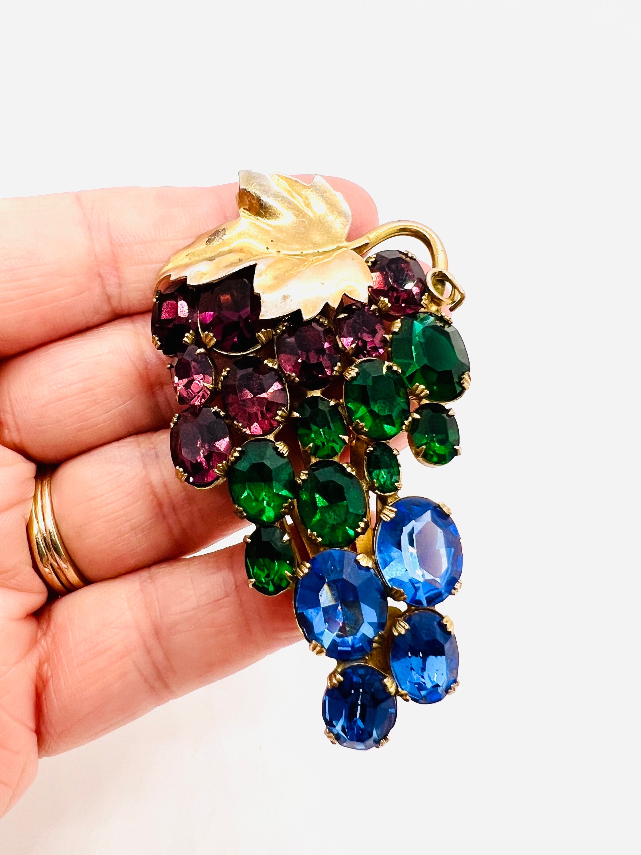 Art Deco Multicolored Rhinestone “Fruit Salad” Dress Clip 3 Inch Vintage Antique Jewelry