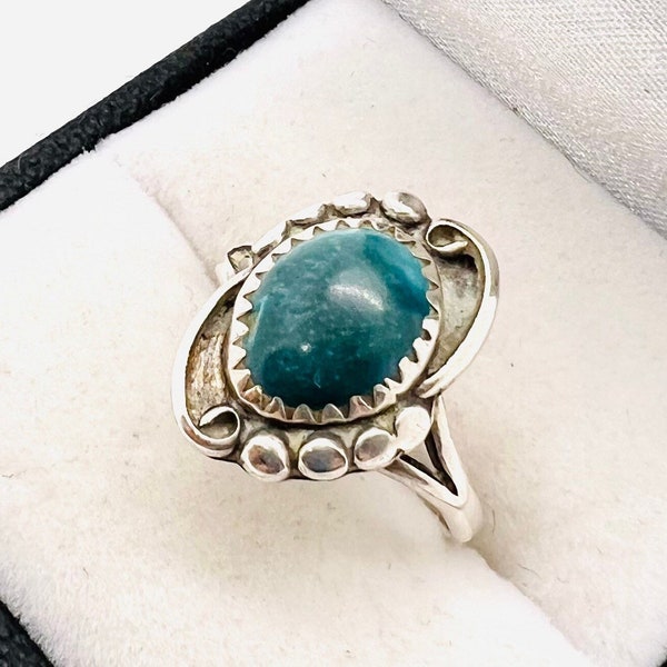 Kevin Yazzie Sterling Silver Turquoise Ring Navajo 2.5gm Sz5 Gemstone Fine Native American Vintage Jewelry