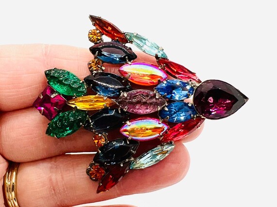 Amazing Molded Glass & Multicolored Rhinestone Bi… - image 7