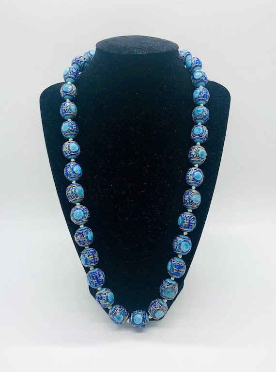 Chinese Export 800 Silver Enamel Beaded Necklace 67gm 25 Inches