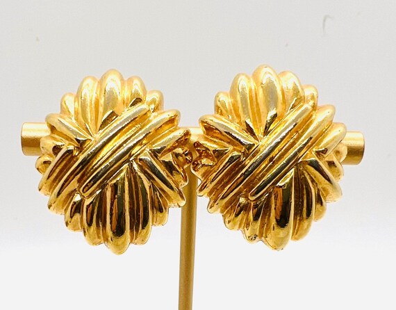 Large PAOLO GUCCI Gold Tone Earrings Criss Cross … - image 3