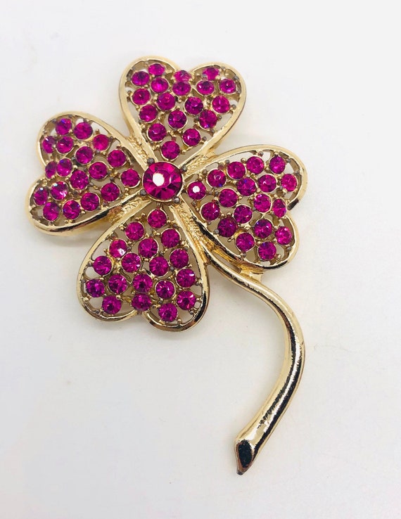 Large Sarah Coventry Fuchsia Rhinestone Flower Br… - image 4