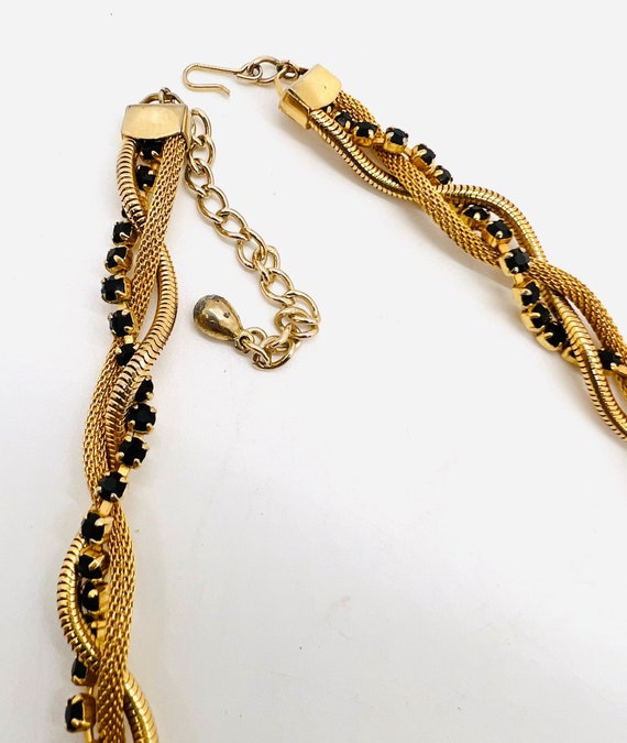 Black Rhinestone Mesh & Serpentine Woven Necklace… - image 8