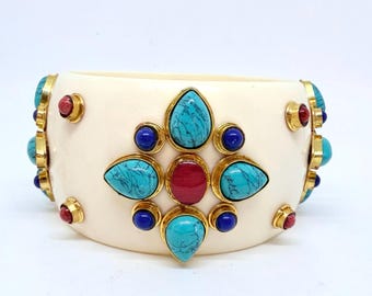 Enormous IRIS APFEL Collected Chunky Faux Jewels Bangle Bracelet Vintage Designer Jewelry