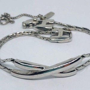 Signed MONET Double Strand Bracelet X Design Vintage Designer Jewelry image 2