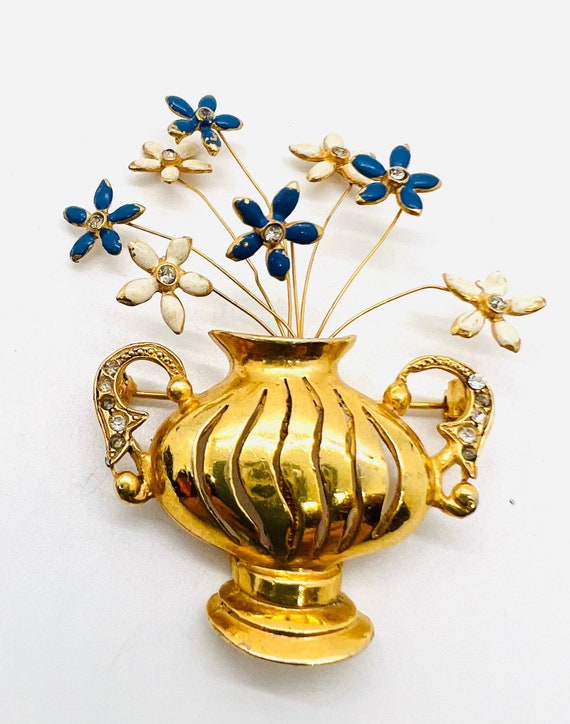 Rare REINAD Trembler Enamel Flowers Gold Tone Pot… - image 6