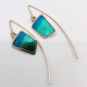Sterling Silver & Enameled Modernist Dangle Earrings Threaders Fine Vintage Designer Jewelry