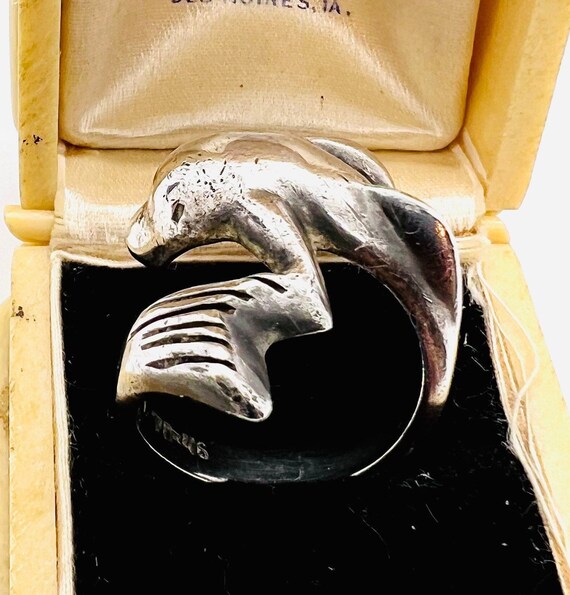 Large Taxco Mexico Sterling Silver Dolphin Ring 1… - image 2